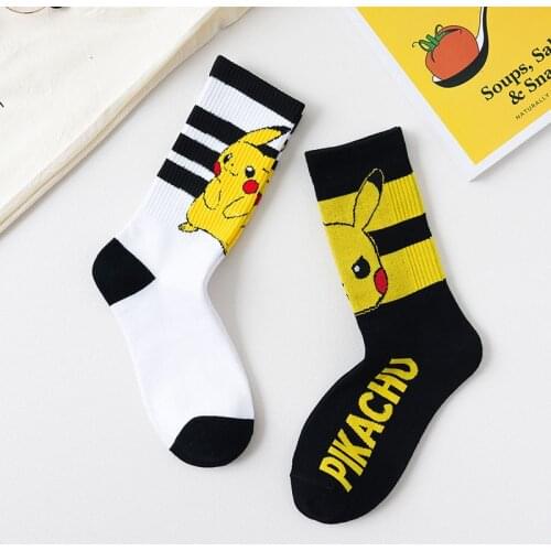 Fashion Men Cotton Socks Action Figure Pokemon PIKACHU Korean Style Sport Cartoon Xmas Lovers Mid-Tube Socks For Teens Women