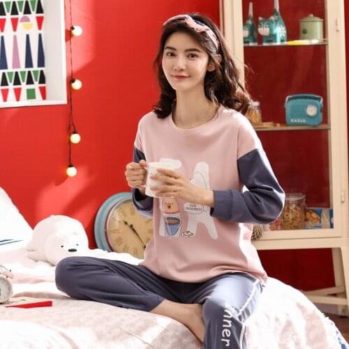 Women 2019 new spring and autumn cotton pajamas ladies long sleeve trousers Korean wearable cute women pajama sets pajama set