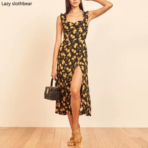 Summer new product high quality ladies print dress suspender dress fashion sexy long dress