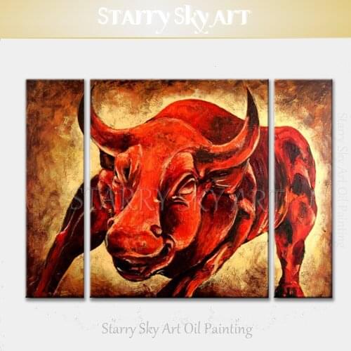 New Arrivals Animal Bull Oil Painting Hand-painted Strong Red Bull Oil Painting for Decor Combination Strong Bull Oil Painting
