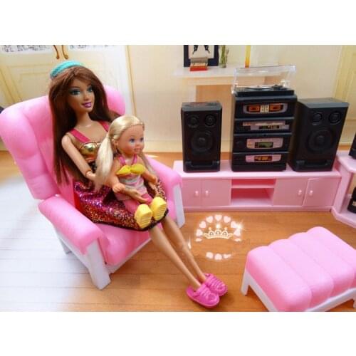 Original For Barbie Tv Play Set Furniture Living Room 1/6 Bjd Mini Doll Accessories Sofa Dream House Furniture Child Toy Gift