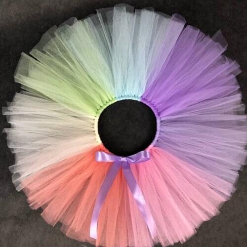 Girls Pastel Tulle Tutu Skirts Kids Fluffy Ballet Dance Pettiskirts Tutus with Ribbon Bow Children Party Costumes Skirts Cloth