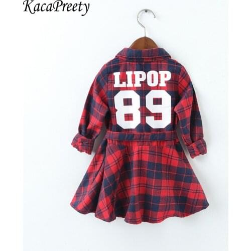 Vintage school girls plaid dress lucky number printing long sleeve pleated dresses toddler baby vestido children clothes 2-6Yrs