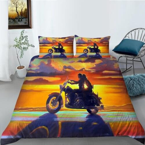 Luxury Motorcycle Bedding Sets Full Size Duvet Cover Set with Pillowcase Queen King Comforter Bed Sets