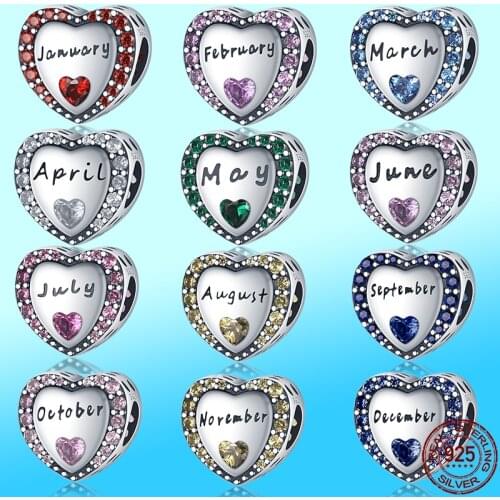 925 Sterling Silver December Heart-Shaped Colored Zircon Series Fit Original Pandora Bracelet&Bangle Making Fashion DIY Jewelry