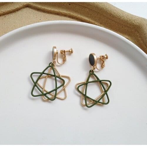 2020 Fashion Korean Style Double five-pointed star hyperbolic Earrings Big Hollow Out Star Clip on Earrings For Women