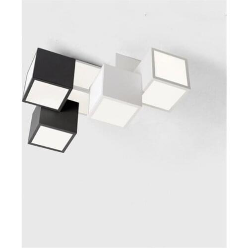Modern DIY 3D Geometric Cube Combination Ceiling Light for Foyer Bed Room Black/White Iron Acrylic Led Lamp 2399