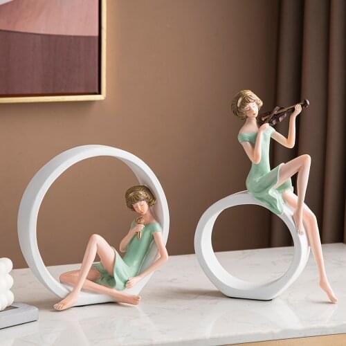 2pcs Modern Figurine Resin Statue Home Decor Girl Model Kawaii Room Decor Desk Decoration Christmas Decoration Gifts for Girl