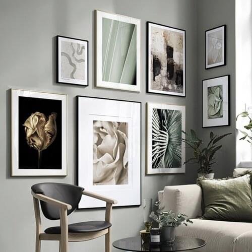 Modern Abstract Gold Floral Palm Leaves Botanical Poster Canvas Painting Print Pictures Wall Art Living Room Interior Home Decor