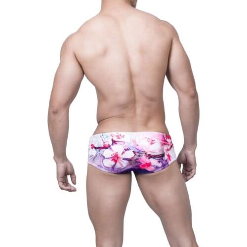 UXH Brand Mens Sexy Printing Trunks with Pad Swimwear Mens Boxer Shorts Out Door Sunbath Hot Springs Quick-dry Swimming Trunks