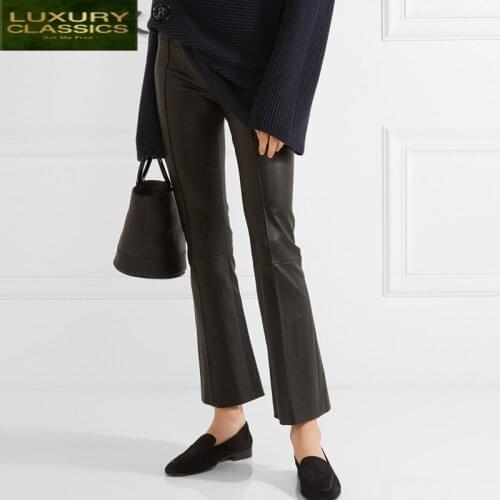 High Quality 100% Sheepskin Leather Pants Women Korean Flare Pants Spring Autumn Womens Trousers 2021 Femme Pantalon 81