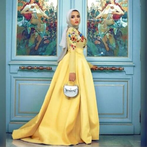 Modest Hijab Yellow A-line Satin Women Skirts 2020 Long Maxi Skirt New Muslim Female Long Skirt Zipper Custom Made