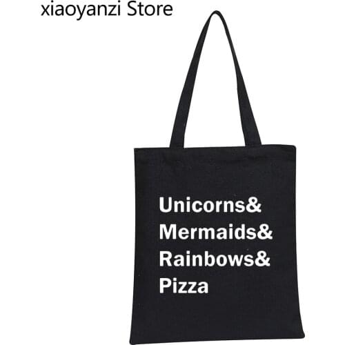 Unicorns Mermaids Rainbows Pizza Print Women Eco Reusable Shopping Bags Casual Funny Shoulder Bags For Lady Handbag Tote SL03