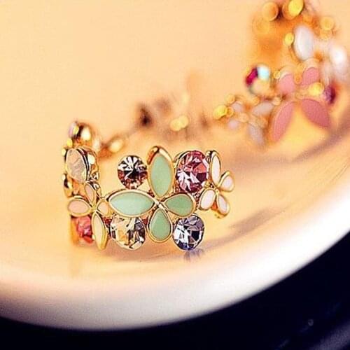 Flower earrings for women fashion big stud earrings with rhinestone shine elegant brand stud earrings #ER114