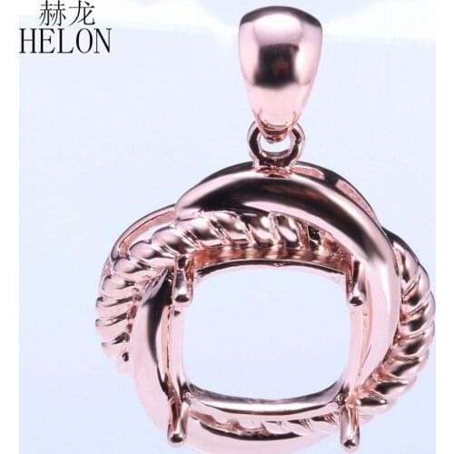 HELON Women Trendy Fine Jewelry Pendant Solid 14K Rose Gold AU585 9.5mm Cushion Cut Wedding Semi Mount Setting Vintage Pendant