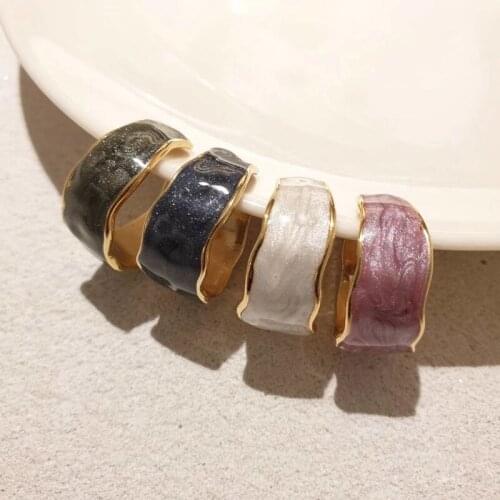 CANZE Korean Women Colorful Adjustable Ring Handmade Enamel Glaze Index Finger Ring Dripping Oil Cocktail Ring Irregular Jewelry