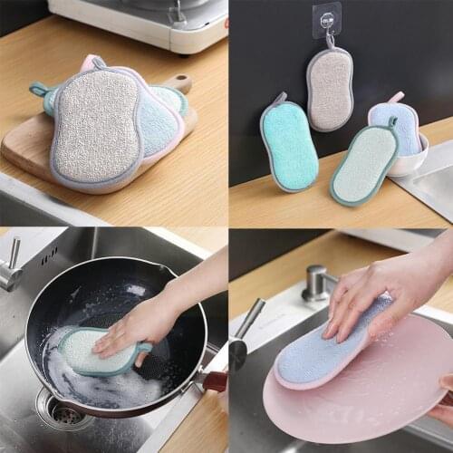 1pcs random color Anti-microbial cleaning sponge magic pan brush sponge For washing scourer kitchen dishes O9X0