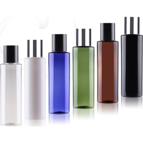 120ML X 50 Empty Cosmetic Flat Shoulder PET Bottle Transparent White Black Green Plastic Container With Silvery High Screw Cap