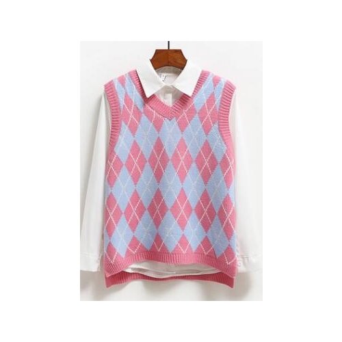 30pcs/lot korean style woman knitted vest female argyle pattern pullover winter vest