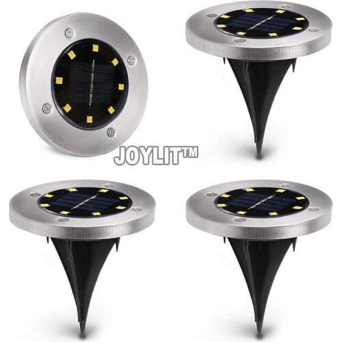4pcs/ waterproof 8 LED Solar Power Buried Light Under Ground Lamp Bright Light Stainless Steel Warm White LED Lighting