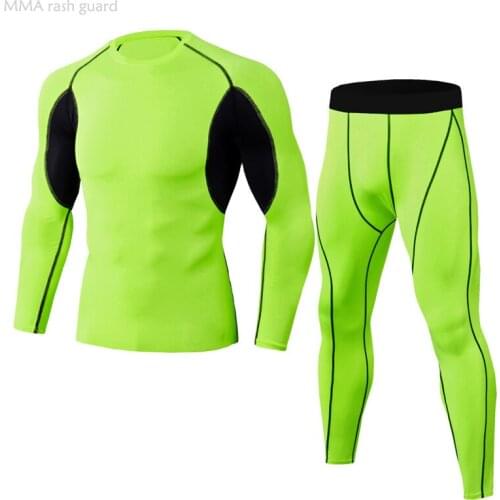 Brand Mens Winter Clothing Thermal underwear Plus size Shirt Pants Jogging suit rash guard Compression T-shirt tights 2-pc/set