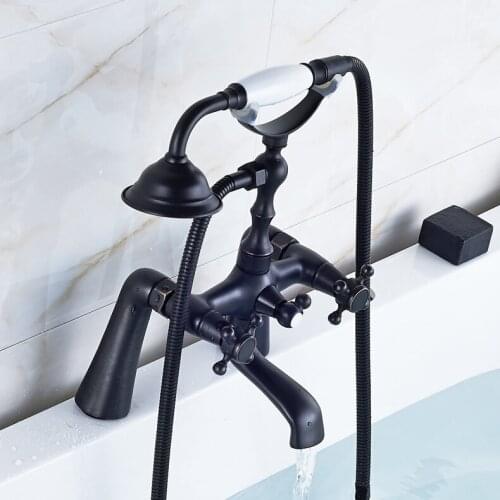 Oil Rubbed Bronze Bathtub Shower Faucet White Hand Shower head Deck Mount Telephone Style Bathroom Cold and Hot Water Mixer Tap