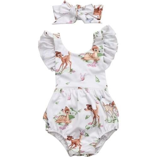 Pudcoco Newborn Toddler Infant Baby Girls Clothes Cotton Fly Sleeve O-Neck Deer Bodysuit Outfits 0-18 Months Helen115