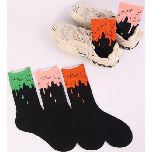 Design Cool Hop Street Boys Girls Trend Socks Black Orange Green Pink Melting Pattern Breathable Cotton Sock