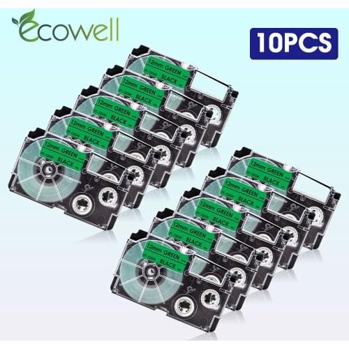 Ecowell 10Pcs 12mm XR-12GN Black on Green labels for Casio XR 12GN XR12GN label cassette for KL-60 KL-120 KL-100 label Maker