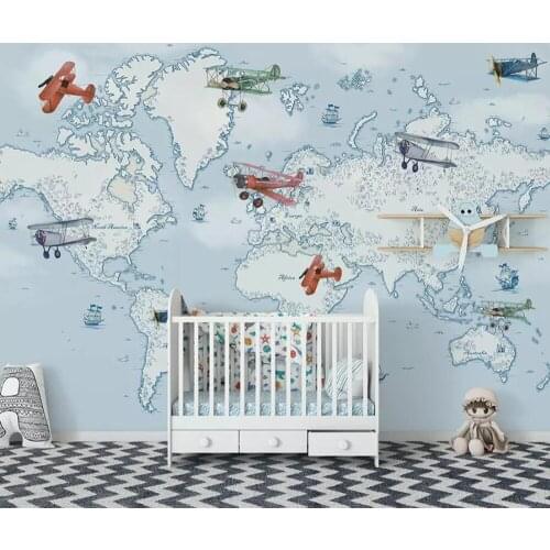 Custom mural wallpaper 3D hand-painted childrens cartoon airplane background wall decoration painting