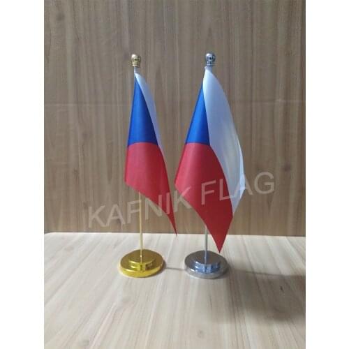 KAFNIK,Czech Republic Office table desk flag with gold or silver metal flagpole base 14*21cm country flag free shipping