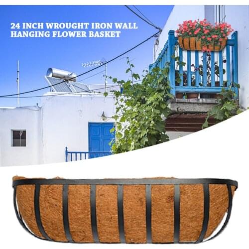 24 Inch Metal Half Moon Coconut Lining Flower Basket Wall Hanging Vase Home Decoration Balcony Decoration Liner Flower Basket