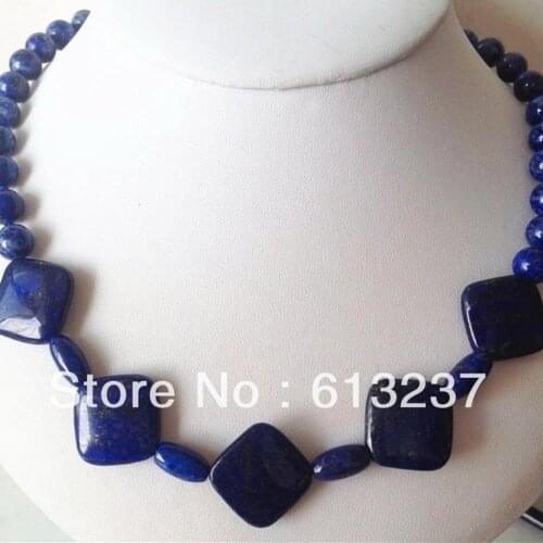 Fashion style egyptian Lapis Lazuli natural round stone Diagonal square beads diy European style Necklace making 18'' MY3342