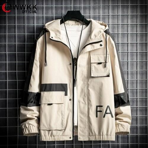 Men Casual Jacket Overalls Hooded Black Windbreak Letter Print Rib Sleeve Men Clothes Spring autumn Coats College Jacket Young