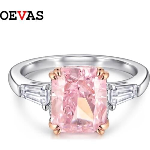 OEVAS 100% 925 Sterling Silver Pink High Carbon Diamond Wedding Rings For Women Sparkling Engagement Fine Jewelry Wholesale Gift