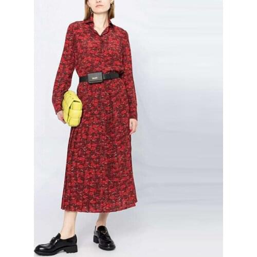 Runway fashion 100% silk 2 pieces set 2021 spring summer red elegant shirt + long waist elastic skirt Lips print office sets
