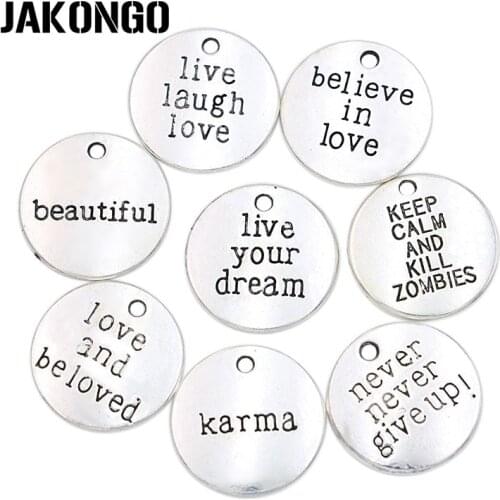 10pcs/lot Antique Silver Plated Live your Dream Karma Believe in Love Charms Pendants for Jewelry Making DIY Handmade 20mm