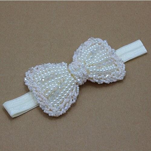 Girls Pink Bows Headband Wedding Ivory Pearl and Rhinestone Bow Hairband for Kids Infants Hair Accessories