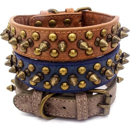 Durable Pet Collar for Large DogsWholesale Custom Leather Spiked Dog Collar with Rivet