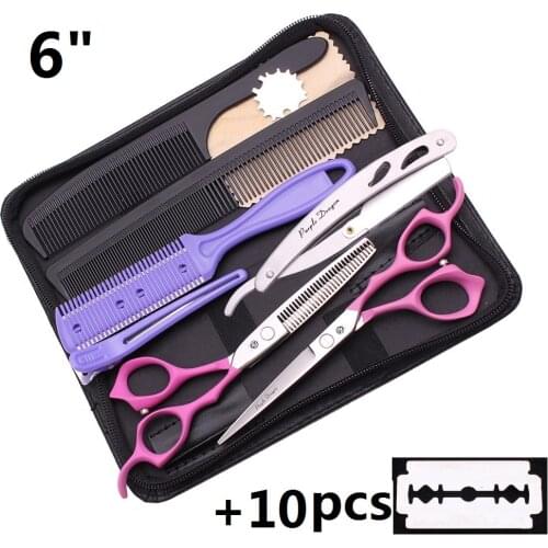 Y1234 6" Stainless Steel Professional Hairdressing Scissors Barber Hair Cutting Scissors Thinning Set Hairdresser Black Pink