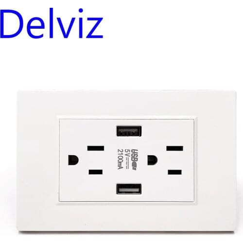 Delviz US Standard US USB Socket, 2.1A Dual USB Charger Port LED indicator, AC 110~250V, Switch panell,15A Wall Powerpoints Plug