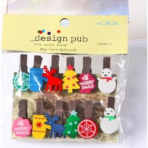 120pcs Christmas Clip Cute Cartoon Kids Series Wooden Clips for Photo DIY Craft Memo Folder Office Stationery School Supplies