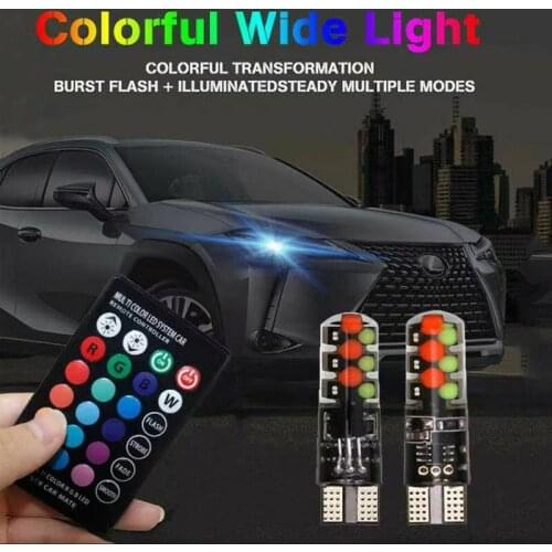 1 Pair RGB Width Light T10 RGB LED COB Colorful Flash Belt Wedge Light Car Interior Decoration Light Car Remote Control Lamps