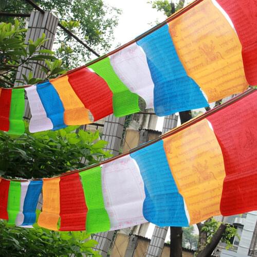 Tibetan Buddhist Supplies, 10 Kinds of Scriptures Silk Prayer Flags, Wind Horse 34*29cm, 20 Sides, About 7 Meters Long