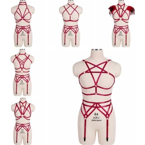 Wine Red Bondage Harness For Women Belt Sexy Lingerie Set Stocking Garters Adjust Waist Suspender Dress Dance Rave Clothing