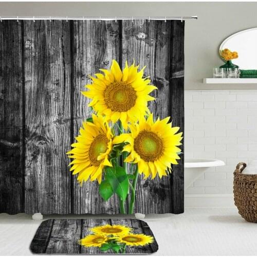 Sunflower Flower 3D Print Shower Curtain with Hooks Set Polyester Waterproof Bathroom Curtains Toilet Anti-slip Bath Mat WC Rugs