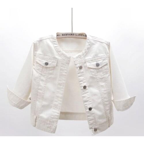 New Fashion Women O Neck Seven Points Sleeve Denim Coat Korean Spring Autumn Jeans Jacket Solid Casual Female Clothes H1558