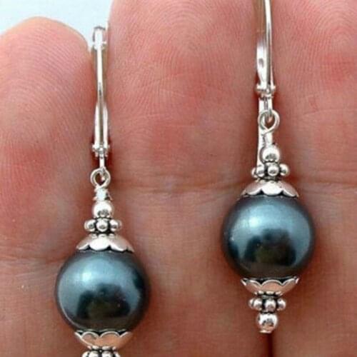 Fashon Women Jewelry Imitation Black Pearl Dangle Hoop Earrings Bridal Wedding Engagement Set Gifts