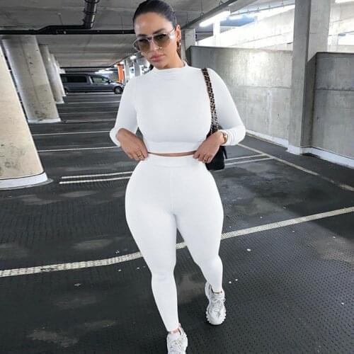 Bodycon Two Piece Set Top and Pants Tracksuit Women Autumn Clothes Casual Fitness Sporty Workout 2 Piece Outfits Ensemble Femme