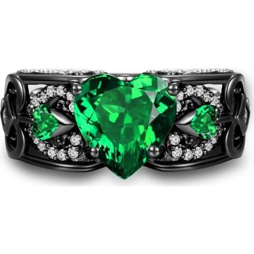 Heart Shaped Lab-created Emerald Black Gold 925 Silver Women Angel Wing Ri Women Engagement Wedding Ring Jewelry Drop shipping